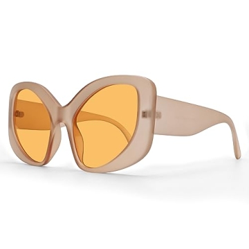 TYA Oversized Sunglasses for Women Fashion Oval Futuristic Chunky Sunglasses Cat-Eye Rectangular Shades Glasses Eyeglasses Orange
