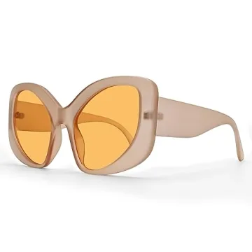 TYA Oversized Sunglasses for Women Fashion Oval Futuristic Chunky Sunglasses Cat-Eye Rectangular Shades Glasses Eyeglasses Orange
