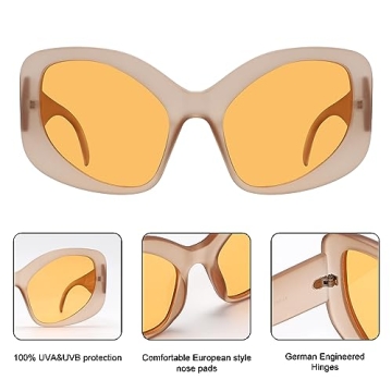 TYA Oversized Sunglasses for Women Fashion Oval Futuristic Chunky Sunglasses Cat-Eye Rectangular Shades Glasses Eyeglasses Orange