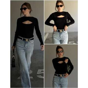 Zeagoo Women's Sweaters 2024 Fashion Knit Long Sleeve Lightweight Crew Neck Pullover Tops Black