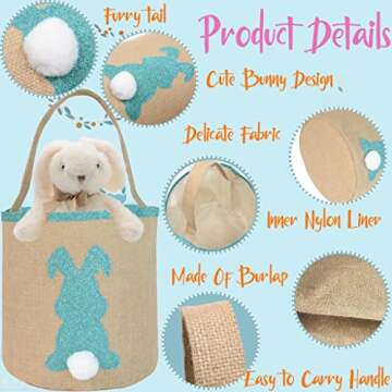 2PCS Bunny Bags for Kids - Perfect Easter Tote Baskets with Fluffy Tails