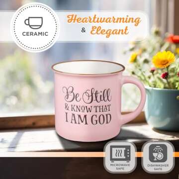 Inspirational Pink Camp Style Coffee Mug - Psalm 46:10