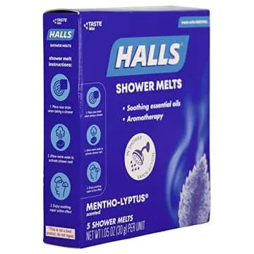 Halls Soothing Shower Melts 5 Pack - Mentho-lyptus Scented Aromatherapy with Essential Oils