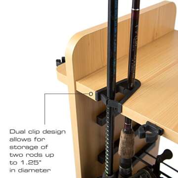 Rush Creek Creations 14 Fishing Rod Rack with 4 Utility Box Storage Capacity - Fishing Pole, Tackle Box, and Equipment Holder, Wood Grain Laminate (38-2002)