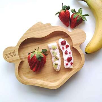 Bamboo Baby Plate with Suction - Kids and Toddler Suction Cup Plate for Babies, Non-toxic All-Natural Bamboo Baby Food Plate Stays Cool to the Touch for Baby-Led Weaning (Monkey - Green)