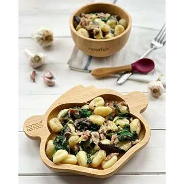 Bamboo Baby Plate with Suction - Kids and Toddler Suction Cup Plate for Babies, Non-toxic All-Natural Bamboo Baby Food Plate Stays Cool to the Touch for Baby-Led Weaning (Monkey - Green)