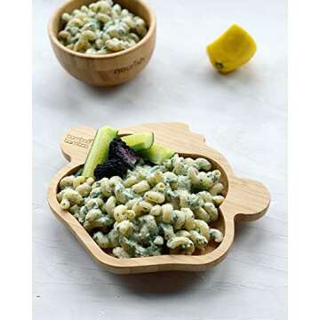 Bamboo Baby Plate with Suction - Kids and Toddler Suction Cup Plate for Babies, Non-toxic All-Natural Bamboo Baby Food Plate Stays Cool to the Touch for Baby-Led Weaning (Monkey - Green)