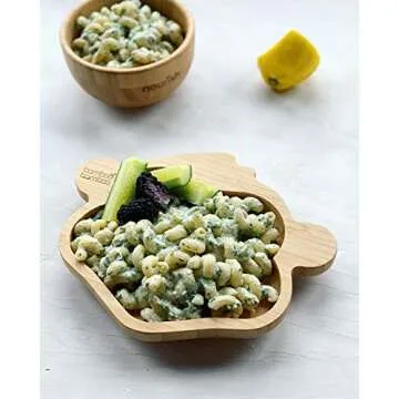 Bamboo Baby Plate with Suction - Kids and Toddler Suction Cup Plate for Babies, Non-toxic All-Natural Bamboo Baby Food Plate Stays Cool to the Touch for Baby-Led Weaning (Monkey - Green)