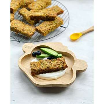 Bamboo Baby Plate with Suction - Kids and Toddler Suction Cup Plate for Babies, Non-toxic All-Natural Bamboo Baby Food Plate Stays Cool to the Touch for Baby-Led Weaning (Monkey - Green)