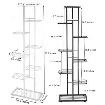 JEPRECO Metal Plant Stand 8 Tier 9 Potted, Multiple Flower Pot Holder Shelves Organizer Rack for Garden Balcony Patio Living Room Indoor Outdoor (9 pot positions, Dark Grey)