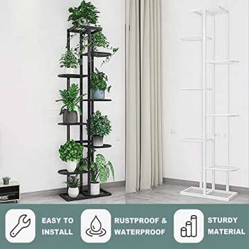 JEPRECO Metal Plant Stand 8 Tier 9 Potted, Multiple Flower Pot Holder Shelves Organizer Rack for Garden Balcony Patio Living Room Indoor Outdoor (9 pot positions, Dark Grey)