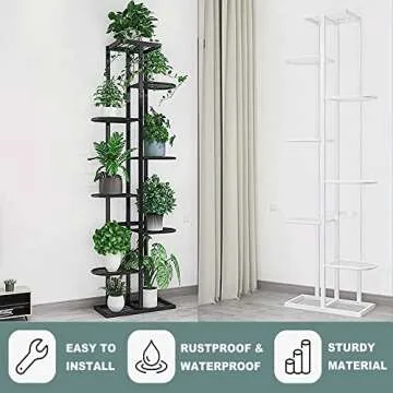 JEPRECO Metal Plant Stand 8 Tier 9 Potted, Multiple Flower Pot Holder Shelves Organizer Rack for Garden Balcony Patio Living Room Indoor Outdoor (9 pot positions, Dark Grey)
