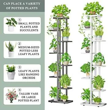 JEPRECO Metal Plant Stand 8 Tier 9 Potted, Multiple Flower Pot Holder Shelves Organizer Rack for Garden Balcony Patio Living Room Indoor Outdoor (9 pot positions, Dark Grey)