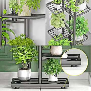 JEPRECO Metal Plant Stand 8 Tier 9 Potted, Multiple Flower Pot Holder Shelves Organizer Rack for Garden Balcony Patio Living Room Indoor Outdoor (9 pot positions, Dark Grey)