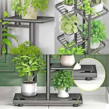 JEPRECO Metal Plant Stand 8 Tier 9 Potted, Multiple Flower Pot Holder Shelves Organizer Rack for Garden Balcony Patio Living Room Indoor Outdoor (9 pot positions, Dark Grey)