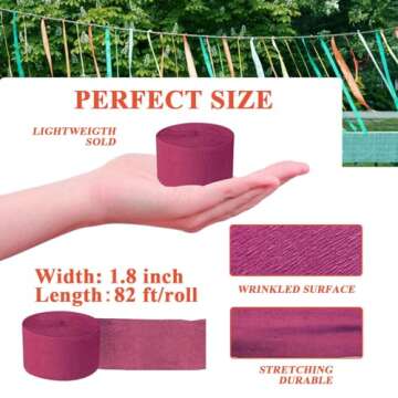 Burgundy Crepe Paper Streamers 8 Rolls, Party Streamers for Birthday Wedding Baby Bridal Shower Deco...