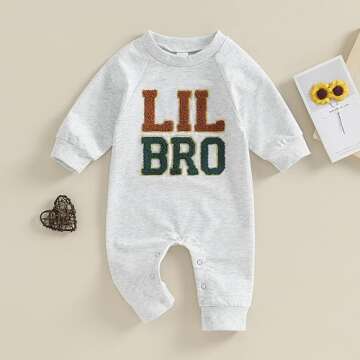 pengnight Newborn Baby Boys Girls Romper Long Sleeve Lil Bro Letter Print Solid Color Bodysuit Jumps...