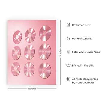 HAUS AND HUES Records for Wall Aesthetic Pink CDs Preppy Room Decor Aesthetic 90s Blush Pink Room Decor, Pink Posters for Teen Girls Room, VSCO Posters for College Dorms | UNFRAMED 12” x 16”