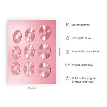 HAUS AND HUES Records for Wall Aesthetic Pink CDs Preppy Room Decor Aesthetic 90s Blush Pink Room Decor, Pink Posters for Teen Girls Room, VSCO Posters for College Dorms | UNFRAMED 12” x 16”