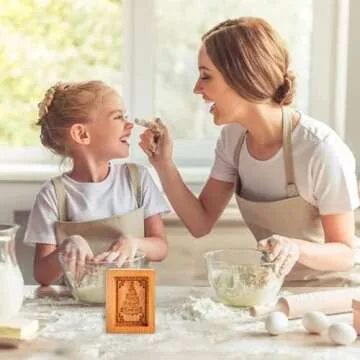 Christmas Wooden Cookie Molds, Fall Biscuit Carved Cookie Cutter, Baking Cookie Biscuit Cutter Embossing Press Stamps for Easter Thanksgiving Christmas Kitchen DIY Family Gatherings (Christmas Tree)