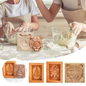 Christmas Wooden Cookie Molds, Fall Biscuit Carved Cookie Cutter, Baking Cookie Biscuit Cutter Embossing Press Stamps for Easter Thanksgiving Christmas Kitchen DIY Family Gatherings (Christmas Tree)