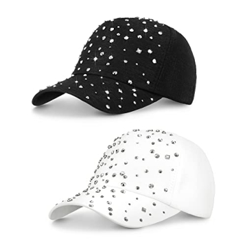 Loopeer 2 Pcs Adjustable Breathable Rhinestone Baseball Cap for Women Men Sequins Casual Sports Cap ...