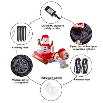 Nifti Nest 4.75 Ft Tall x 8 Ft Long Christmas Inflatable with Season's Sled, Snowman, Cute Dog, Built-in LED Lights - Outdoor/Indoor Christmas Decorations, Christmas Blowups, Lawn Party Décor