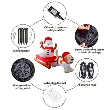 Nifti Nest 4.75 Ft Tall x 8 Ft Long Christmas Inflatable with Season's Sled, Snowman, Cute Dog, Built-in LED Lights - Outdoor/Indoor Christmas Decorations, Christmas Blowups, Lawn Party Décor