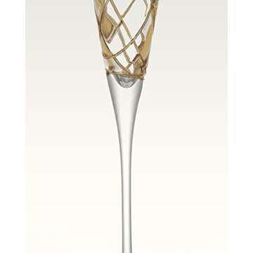 Antoni Barcelona Champagne Flute 7.5 Oz Unique Mouth Blown GOLD Line Hand Painted Beverage Amazing G...
