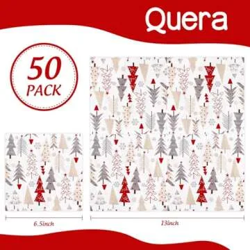 Quera 50 Pack Christmas Paper Napkins - 6.5" x 6.5" Disposable Holiday Table Decor