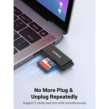 UGREEN SD Card Reader Portable USB 3.0 Dual Slot Flash Memory Card Adapter Hub for TF SD Micro SD SDXC SDHC MMC RS-MMC Micro SDXC Micro SDHC UHS-I for Mac Windows Linux Chrome PC Laptop