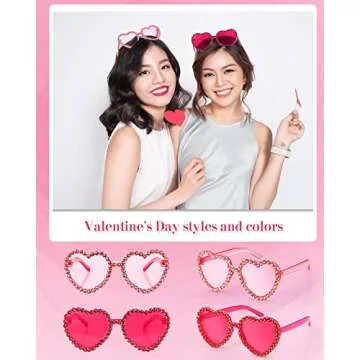 TOODOO 2 Pairs Valentine‘s Day Heart Shaped Rimless Sunglasses Heart Rhinestone Glasses for Women Transparent Heart Glasses(Pink, Rose Red)