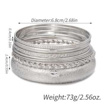 RINTOLER 10Pcs Silver Bangle Bracelets Set for Women - Chunky Silver Banlges Stackable Textured Bracelets Boho Jewelrys for Women. (J-Set 10pc Chunky Silver)