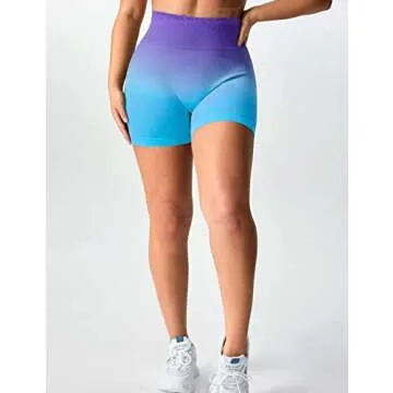 YEOREO Women Seamless Scrunch Workout Shorts High Waisted Booty Lifting Gym Yoga Shorts Ombre Purple L