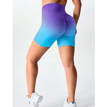 YEOREO Women Seamless Scrunch Workout Shorts High Waisted Booty Lifting Gym Yoga Shorts Ombre Purple L