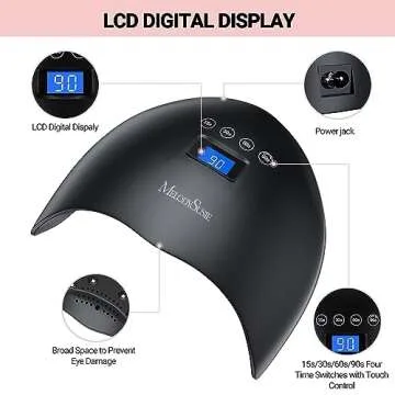 MelodySusie 48W LED UV Nail Lamp - Black, Energy Efficient, 365nm-405nm Wavelength, Compatible with Most Gels, 4 Timer Settings, Infrared Sensor, User-friendly Design, Widely Applications