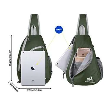 WATERFLY Crossbody Sling Bag Small Water Resistant Backpack Lightweight Shoulder Chest Daypack for Men Women Hiking Travel