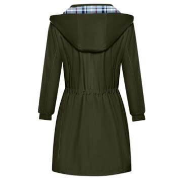 Bloggerlove Rain Jacket Women Lightweight Raincoats Outdoor Waterproof Windbreaker Hooded Plaid Lined Trench Coat S-XXL