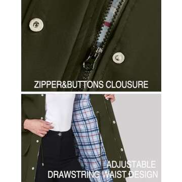 Bloggerlove Rain Jacket Women Lightweight Raincoats Outdoor Waterproof Windbreaker Hooded Plaid Lined Trench Coat S-XXL