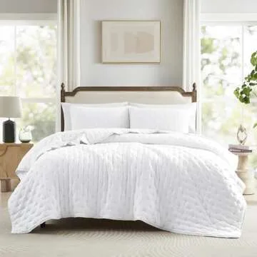 WDCOZY White Cloud Quilt Queen Size Bedding Set with Pillow Sham, Cozy Bedspread Coverlet