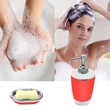 Bathroom Accessories Set - 6 Essential Pieces in Red