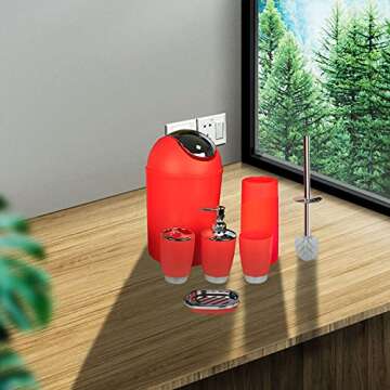 Bathroom Accessories Set - 6 Essential Pieces in Red