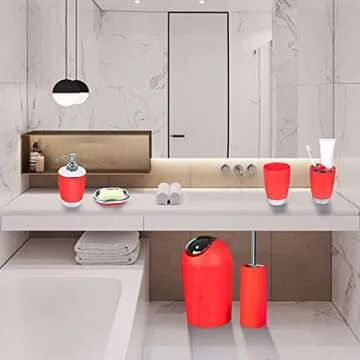 Bathroom Accessories Set - 6 Essential Pieces in Red