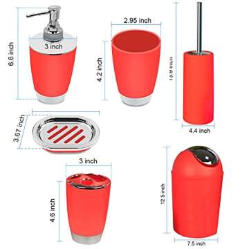 Bathroom Accessories Set - 6 Essential Pieces in Red