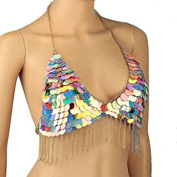 Chran Color Sequin Body Chain - Sexy Adjustable Harness