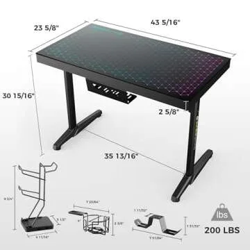 EUREKA ERGONOMIC RGB LED Gaming Desk with Controller Rack
