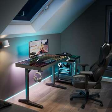 EUREKA ERGONOMIC RGB LED Gaming Desk with Controller Rack