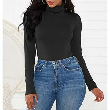 Zando Bodysuit for Women Mock Turtleneck Long Sleeve White Sexy Bodysuits Lingerie Women Stretchy Leotard Jumpsuit