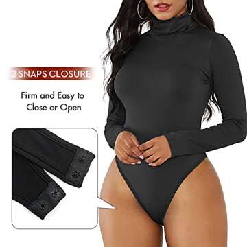 Zando Bodysuit for Women Mock Turtleneck Long Sleeve White Sexy Bodysuits Lingerie Women Stretchy Leotard Jumpsuit