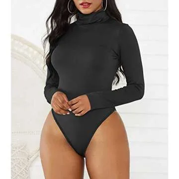 Zando Bodysuit for Women Mock Turtleneck Long Sleeve White Sexy Bodysuits Lingerie Women Stretchy Leotard Jumpsuit